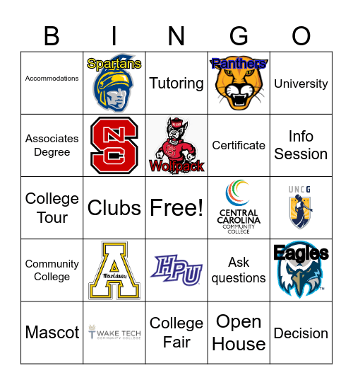 College Bingo Card