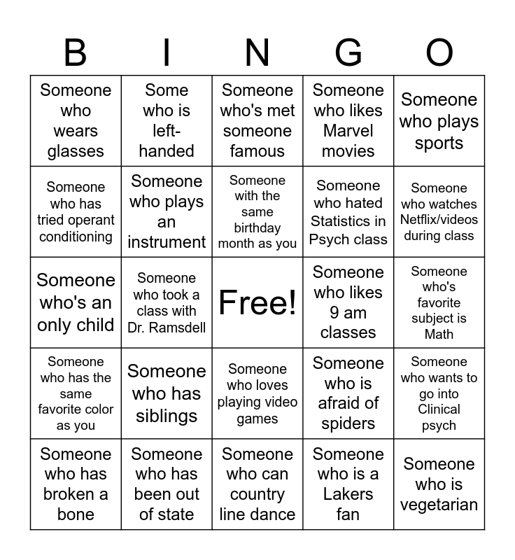 Human Bingo Card