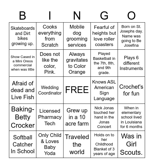 Team Building Bingo Card