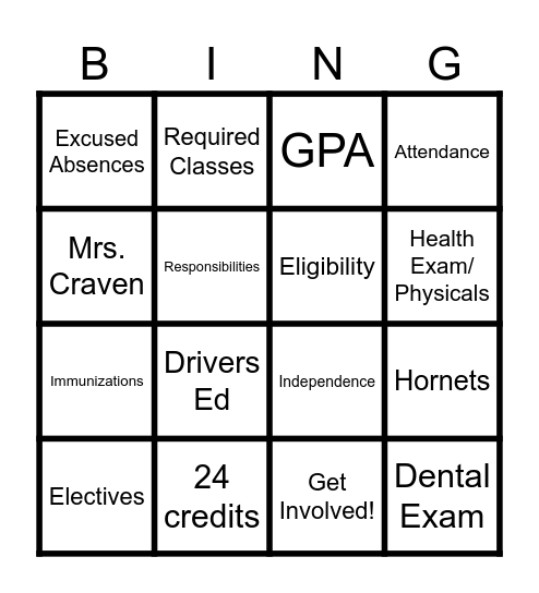 Class of 28 Bingo Card