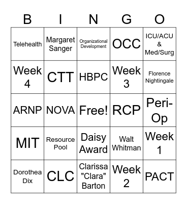 Advancing Nursing, Transforming Healthcare Bingo Card