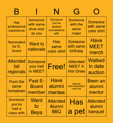 MEET Senior Banquet Bingo Card