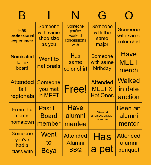 MEET Senior Banquet Bingo Card