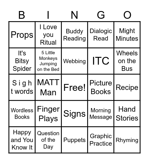 Literacy Bingo Card