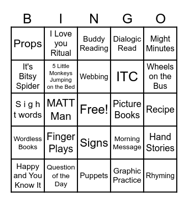 Literacy Bingo Card
