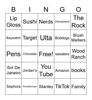 Bella's Bingo Game Bingo Card