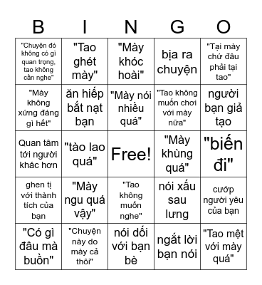 Unhealthy Friendship Bingo Card