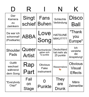 Eurovision 2024 (Deutsch) Bingo Card