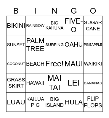 LUAU NIGHT Bingo Card