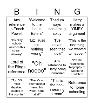 Wellington Project Bingo Card