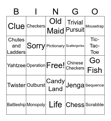 Board Games Bingo Card