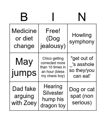 Pet sitting Bingo Card