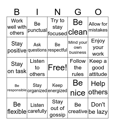 ON-THE-JOB BINGO Card