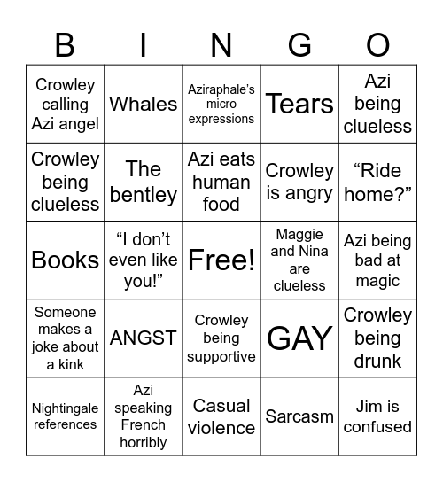 Good omens Bingo Card