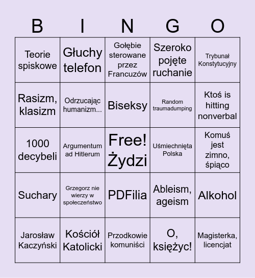 Ławeczka Bingo Card