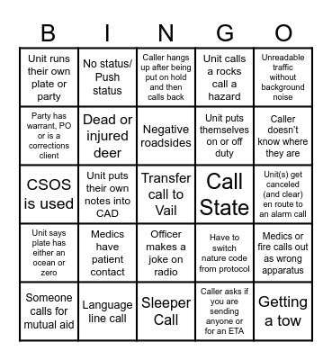 Dispatch Bingo Card