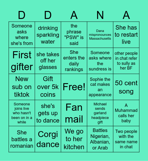 Granny Dana’s Bingo Night Bingo Card