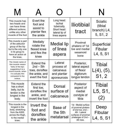 M7 MAOIN BINGO Card