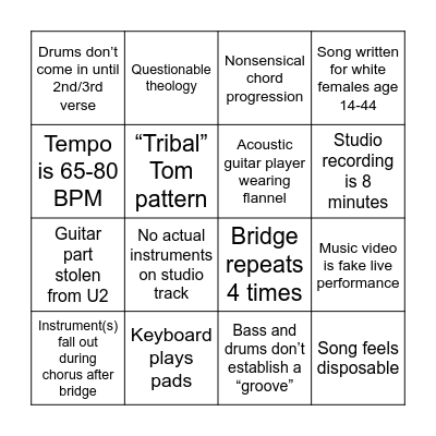 Modern Praise and Worship Bingo Card