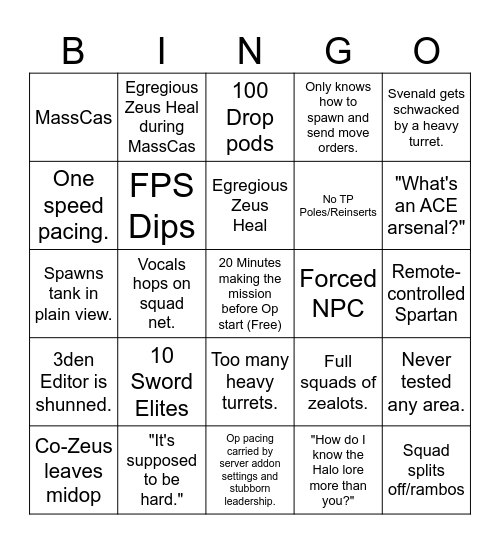 Vocals Op Bingo Card