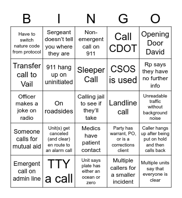 Dispatch Bingo Card