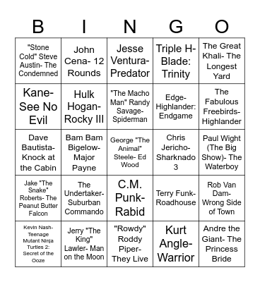 Wrestlers That Have Appeared in Movies Bingo Card