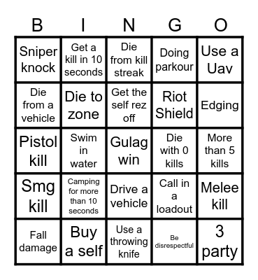 Warzone bingo MW3 Bingo Card