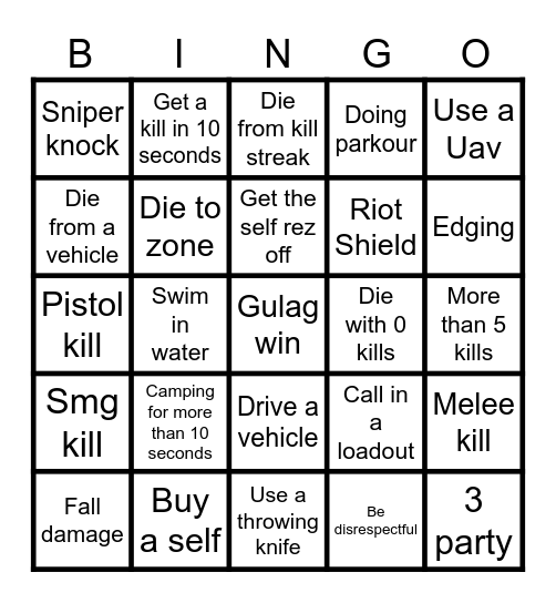 Warzone bingo MW3 Bingo Card