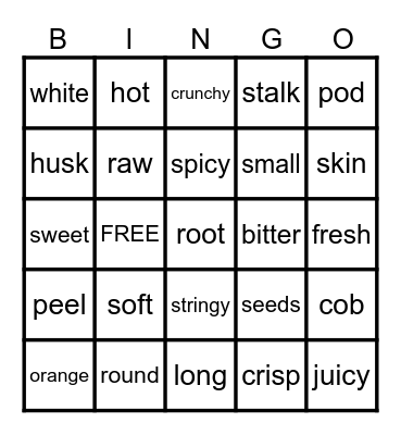 Healthy Vegetables Bingo Card