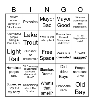 Better Baltimore Bingo Card