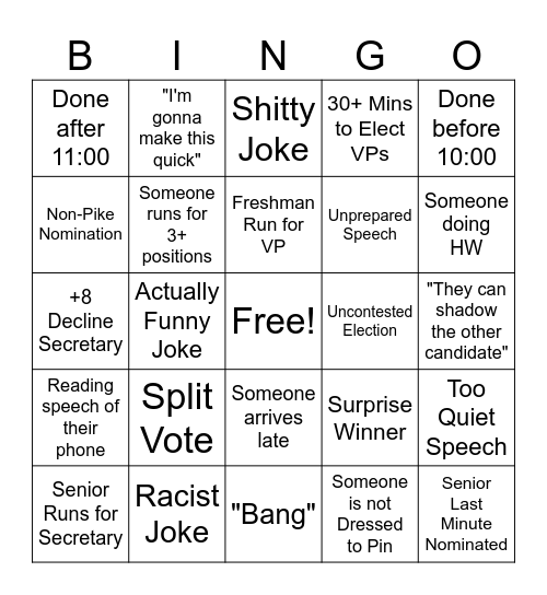Pike Elections 2024 Bingo Card