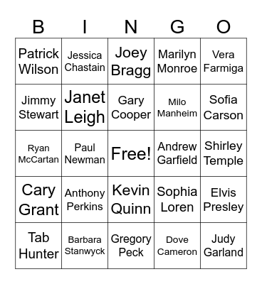 Actors and Actresses Bingo Card