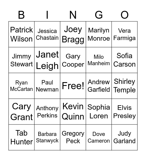 Actors and Actresses Bingo Card