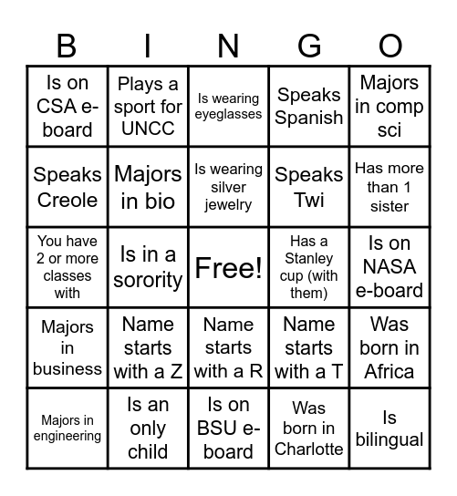 Find Someone Who Bingo Card