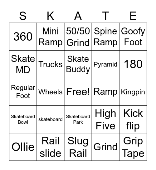 Skateboarding Bingo Card
