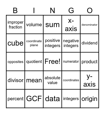 MATH Bingo Card