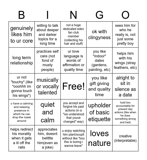 would eden date you (post redemption) Bingo Card