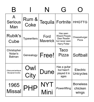 Fr. BackwardsFeet Bingo Card