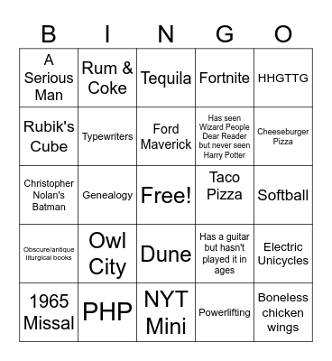 Fr. BackwardsFeet Bingo Card