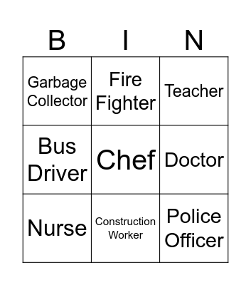 Community Helpers Bingo Card