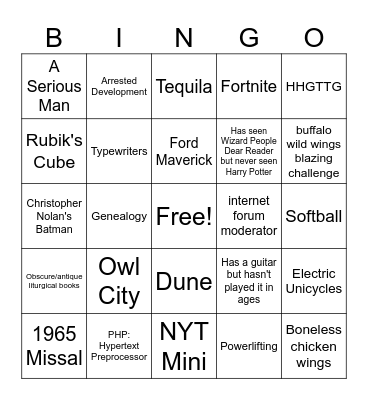 Fr. BackwardsFeet Bingo Card