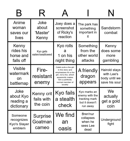 Caleb Session Bingo Card