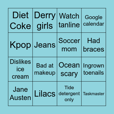 Hannah BINGO Card