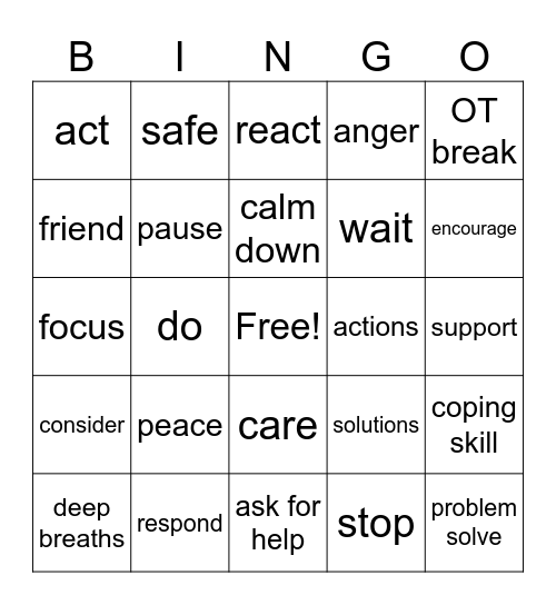 Stop. Think. Act. Bingo Card