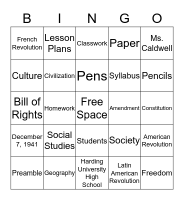 Social Studies Bingo Card