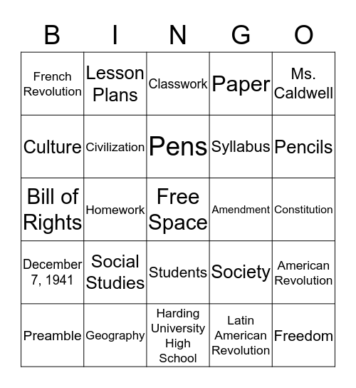 Social Studies Bingo Card