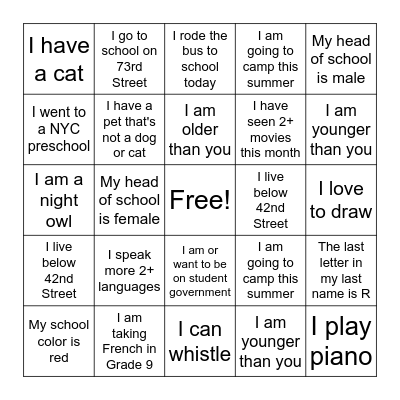 Directions: Can you find a different person for each box? Bingo Card