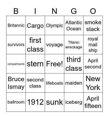 TITANIC Bingo Card