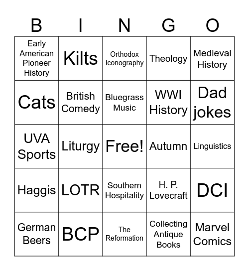 What Do You Have In Common With The Episcopal Hillbilly? Bingo Card