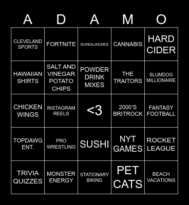 ADAMO Bingo Card